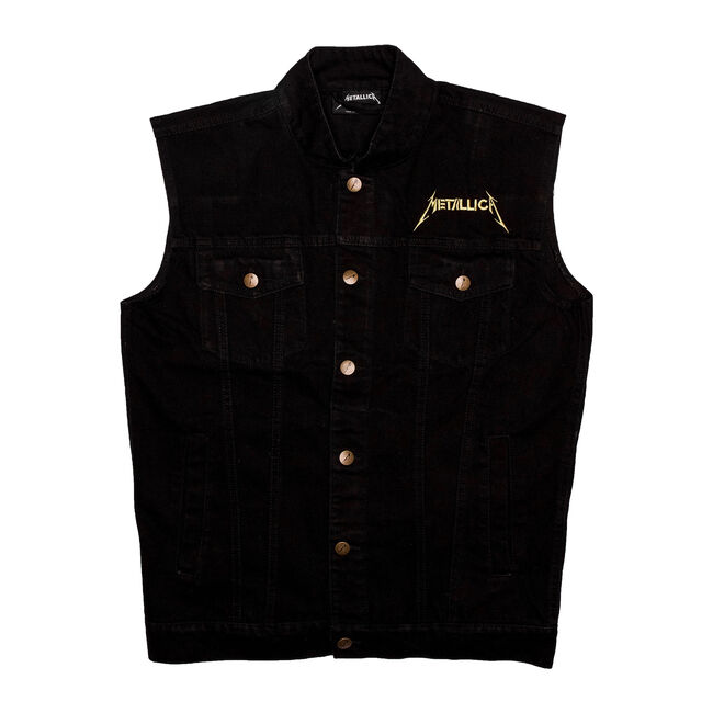 Flaming Skull Moto Denim Vest, , hi-res